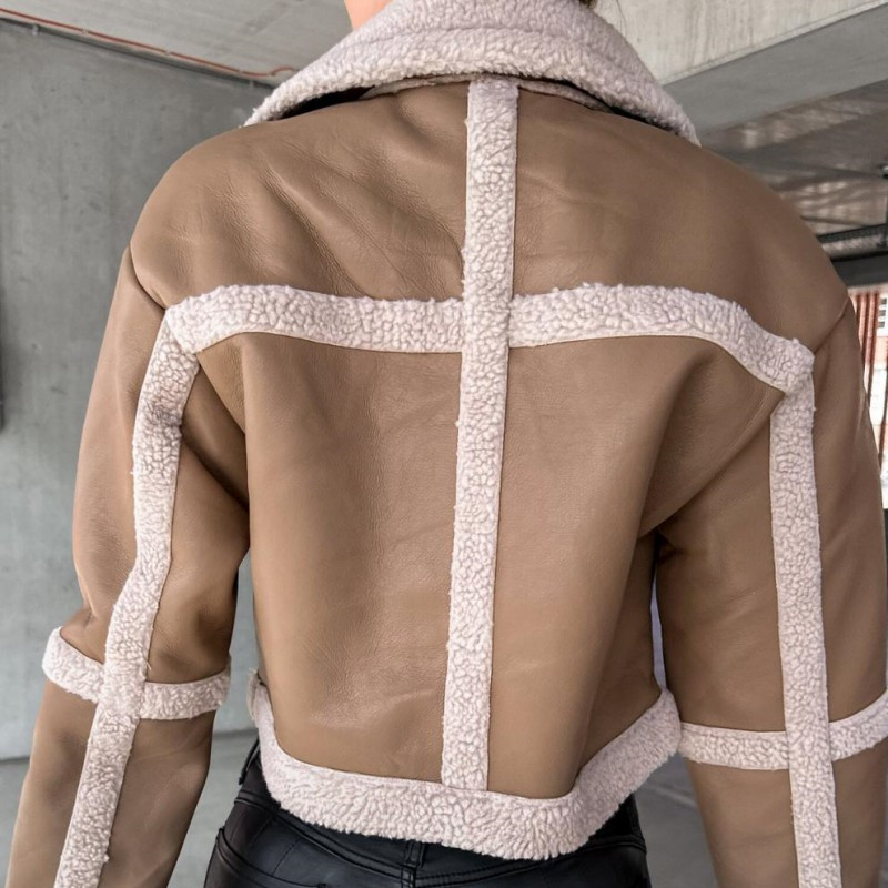 Kratki kaput od imitacije janjećeg flisa Ženske zimske tople jakne od spojene kože Ženska gornja odjeća dugih rukava Vrhunska modna ulična odjeća