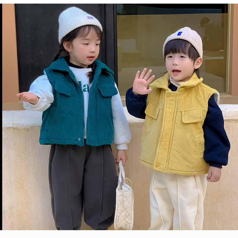 8055 Dječji kaput Zima 2023. Novi prsluk od pamučnog samta za djevojčice Ležerni kaput Plus prsluk od baršunastog prsluka za dječake