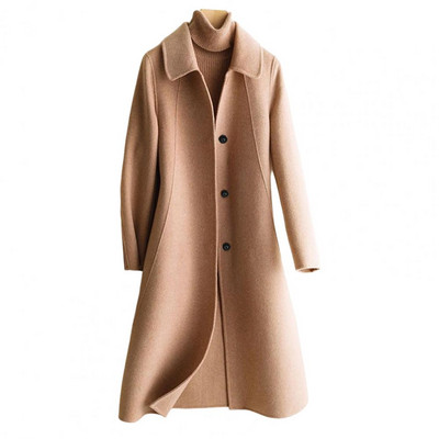 Cardigan din lână imitație anti-decolorare simplă, rever, iarnă, de lungime medie, imitație de culoare pură, haină de lână, rezistentă la frig