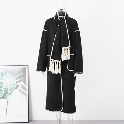 Modni široki vuneni dugi kaput sa šalom Ženska elegantna debela maksi jakna dugih rukava Ženska topla zimska jakna 2023.