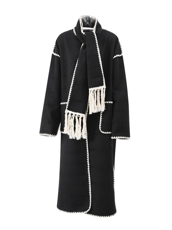 Modni široki vuneni dugi kaput sa šalom Ženska elegantna debela maksi jakna dugih rukava Ženska topla zimska jakna 2023.