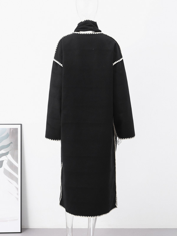 Modni široki vuneni dugi kaput sa šalom Ženska elegantna debela maksi jakna dugih rukava Ženska topla zimska jakna 2023.