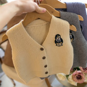 Πλεκτό γιλέκο για αγόρια 12M-5Y Βρεφικό γιλέκο πουλόβερ άνοιξη και φθινόπωρο Αγορικό γιλέκο αρκουδάκι με λαιμόκοψη V