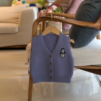 Πλεκτό γιλέκο για αγόρια 12M-5Y Βρεφικό γιλέκο πουλόβερ άνοιξη και φθινόπωρο Αγορικό γιλέκο αρκουδάκι με λαιμόκοψη V