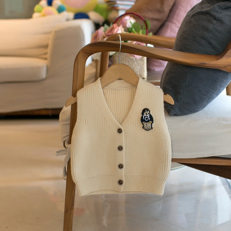 Πλεκτό γιλέκο για αγόρια 12M-5Y Βρεφικό γιλέκο πουλόβερ άνοιξη και φθινόπωρο Αγορικό γιλέκο αρκουδάκι με λαιμόκοψη V