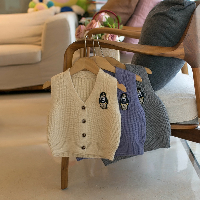 Πλεκτό γιλέκο για αγόρια 12M-5Y Βρεφικό γιλέκο πουλόβερ άνοιξη και φθινόπωρο Αγορικό γιλέκο αρκουδάκι με λαιμόκοψη V