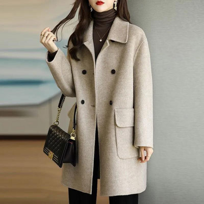 Φθινοπωρινό παλτό Tweed Jacket Νέο Μεγάλο Μέγεθος Γυναικείο Ταμπεραμέντο σε Μακρύ Τμήμα Χαλαρό Παλτό Απλού Σχεδιασμού