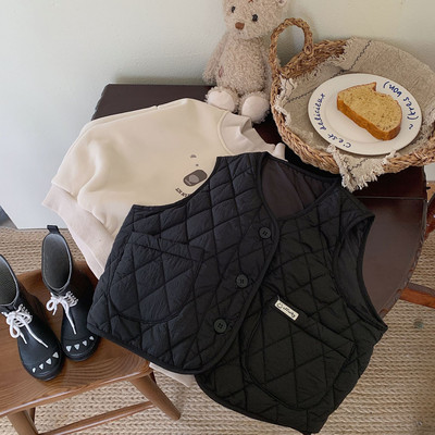 Dječji prsluk 2023. Zimski, za dječake i djevojčice, korejski stil, jednobojni prošiveni pamučni prsluk s velikim džepovima, mekani, udobni, topli dječji prsluk