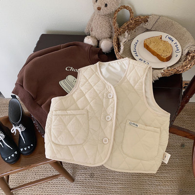 Dječji prsluk 2023. Zimski, za dječake i djevojčice, korejski stil, jednobojni prošiveni pamučni prsluk s velikim džepovima, mekani, udobni, topli dječji prsluk