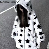 Jachetă de modă pentru femei, cu imprimeu cu stele, groasă, cu glugă, îmbrăcăminte supradimensionată, 2023, Ropa Mujer Streetwear, haină Harajuku, Topuri japoneze Y2k