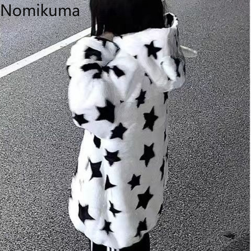 Jachetă de modă pentru femei, cu imprimeu cu stele, groasă, cu glugă, îmbrăcăminte supradimensionată, 2023, Ropa Mujer Streetwear, haină Harajuku, Topuri japoneze Y2k
