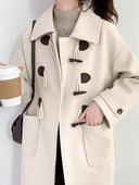 Vintage kruasāna tvīda mētelis sievietēm, vidēja garuma jauns, biezinātas vilnas mētelis 2023. gada rudens un ziemas sieviešu mēteļi ziemai