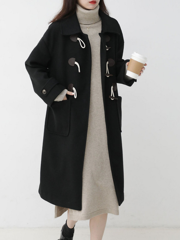 Vintage kruasāna tvīda mētelis sievietēm, vidēja garuma jauns, biezinātas vilnas mētelis 2023. gada rudens un ziemas sieviešu mēteļi ziemai