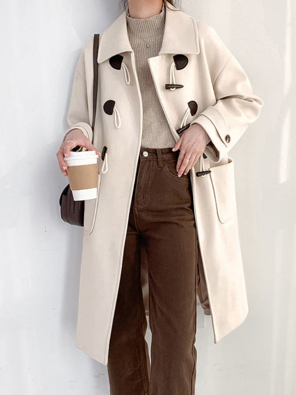 Vintage kruasāna tvīda mētelis sievietēm, vidēja garuma jauns, biezinātas vilnas mētelis 2023. gada rudens un ziemas sieviešu mēteļi ziemai