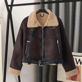 Zimski kaputi Ženska debela umjetna koža Krzno Ovčja koža Ženska krznena Kožna jakna Avijatičarska gornja odjeća