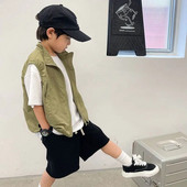 2023. gada zēnu veste 4–14 g. bērnu veste, kokvilnas jaka ar kabatām bez piedurknēm vestes, mētelis, apģērbi, pavasara apģērbi pusaudžiem