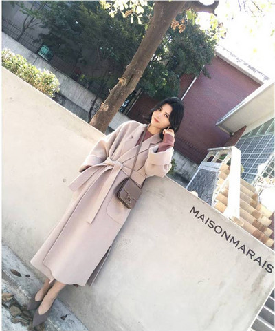 Palton pentru femei din tweed cu legături largi peste Jachete în stil midi Palton de iarnă pentru femei Jachete Trenciuri Îmbrăcăminte coreeană pentru femei