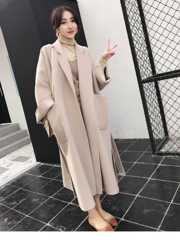 Palton pentru femei din tweed cu legături largi peste Jachete în stil midi Palton de iarnă pentru femei Jachete Trenciuri Îmbrăcăminte coreeană pentru femei