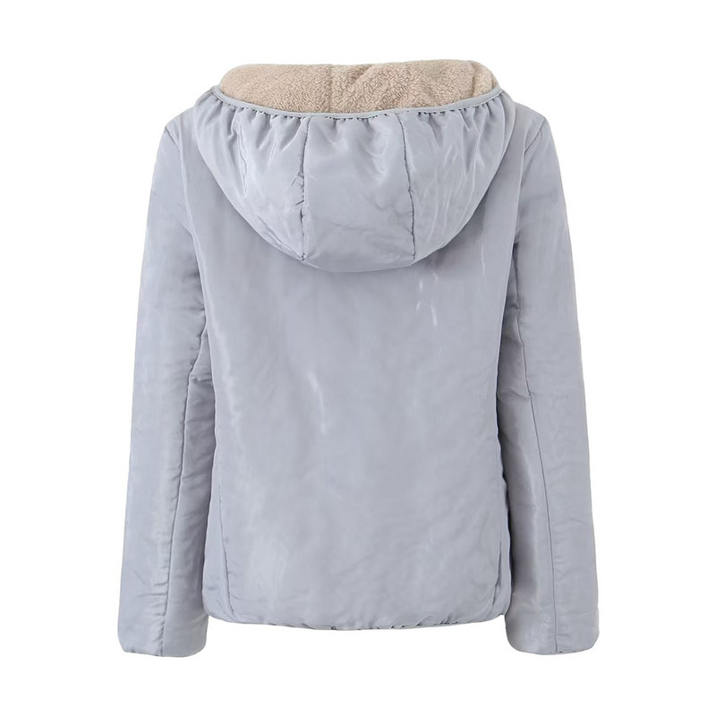 Jachetă de damă, cu glugă, căptușită cu lână, de culoare uni, ocazională, din lână de miel.