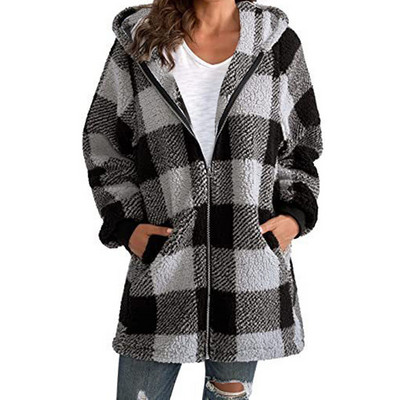 Zimski modni ženski kaput Nova ležerna ženska odjeća s patentnim zatvaračem s kapuljačom Ženska jakna od kašmira Plus veličine 5xl Ženski karirani kaputi
