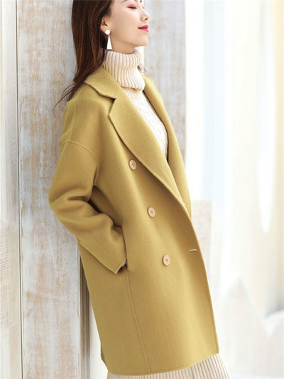 Palton pentru femeie toamnă iarnă, culoare solidă, cu buzunar dublu, rever, jachetă de lână, lungă, simplă, ZM291