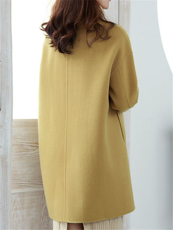 Palton pentru femeie toamnă iarnă, culoare solidă, cu buzunar dublu, rever, jachetă de lână, lungă, simplă, ZM291