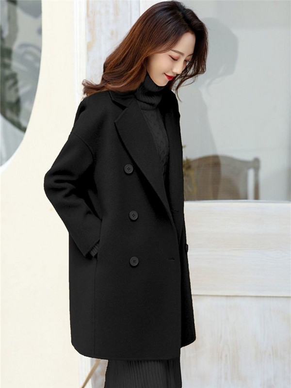 Palton pentru femeie toamnă iarnă, culoare solidă, cu buzunar dublu, rever, jachetă de lână, lungă, simplă, ZM291