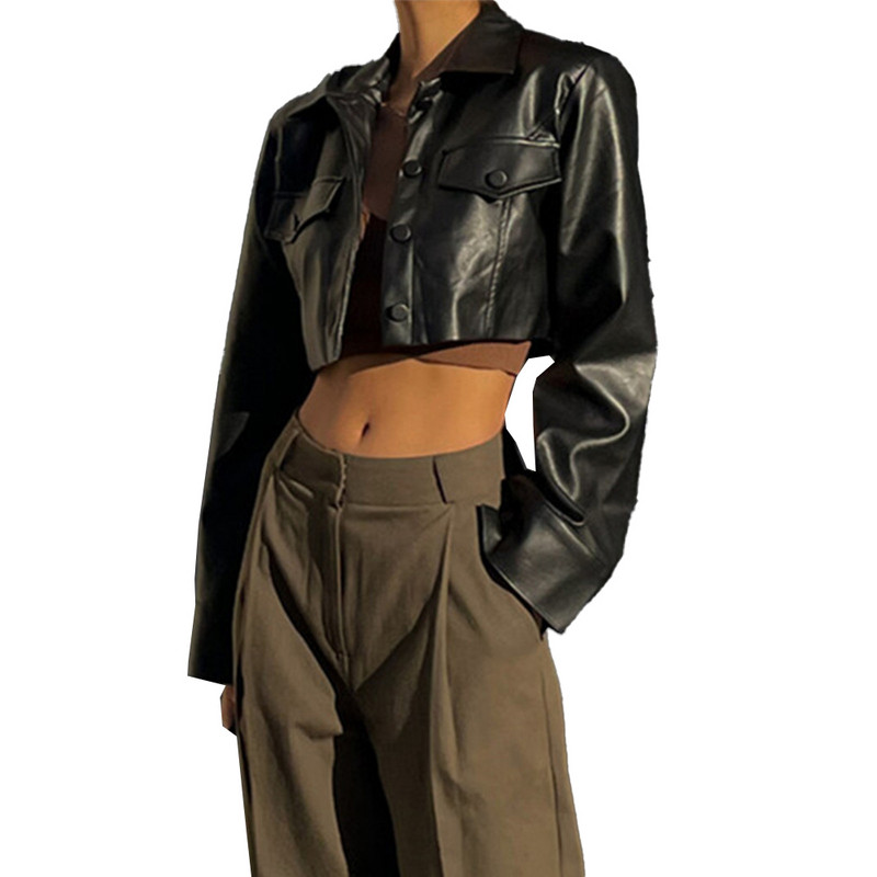 Ženska tanka biciklistička jakna s kratkim rukavima od umjetne PU kože Cool gumbi Kaput s kratkim rukavima Zgodan korejski ženski kaput