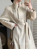 Zimski službeni ženski vuneni kaput Ženski harajuku ulični korejski stil Elegantni dizajn remena Kaput s gumbima Bandage Uski kaput Gornja odjeća