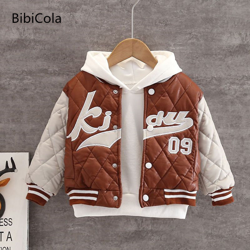 Jachetă băieți plus îmbrăcăminte de toamnă și iarnă din catifea jachetă de piele pentru bebeluși din bumbac, iarnă, uniformă de baseball pentru copii, haină din bumbac