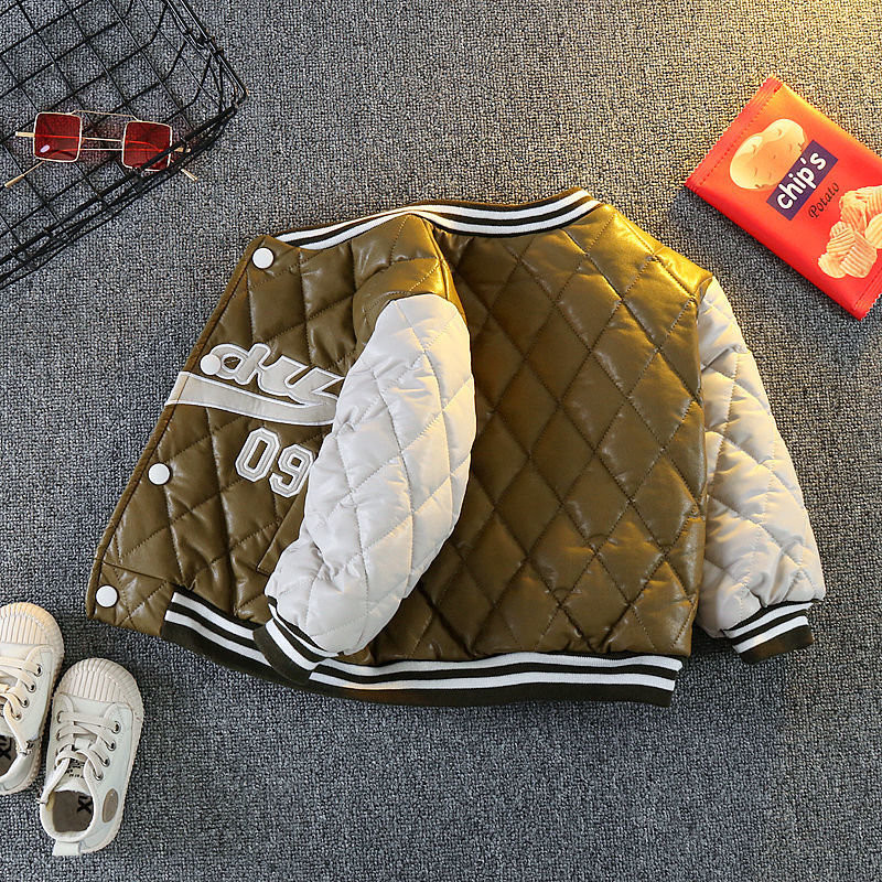 Jachetă băieți plus îmbrăcăminte de toamnă și iarnă din catifea jachetă de piele pentru bebeluși din bumbac, iarnă, uniformă de baseball pentru copii, haină din bumbac