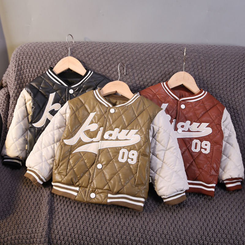 Jachetă băieți plus îmbrăcăminte de toamnă și iarnă din catifea jachetă de piele pentru bebeluși din bumbac, iarnă, uniformă de baseball pentru copii, haină din bumbac