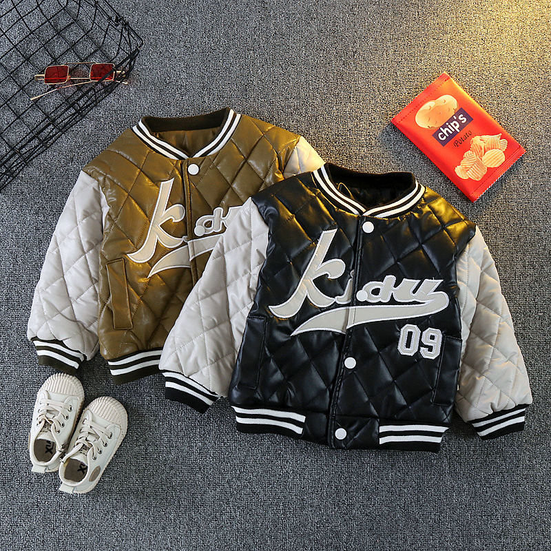 Jachetă băieți plus îmbrăcăminte de toamnă și iarnă din catifea jachetă de piele pentru bebeluși din bumbac, iarnă, uniformă de baseball pentru copii, haină din bumbac
