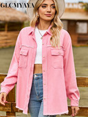 GLCMYAYA 2023 Nova traper jakna s grubim rubovima Elegantne ženske jakne jednobojnog jesenskog temperamenta Ležerne modne ženske traper majice na revere