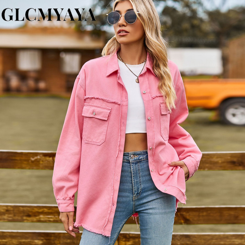 GLCMYAYA 2023 Nova traper jakna s grubim rubovima Elegantne ženske jakne jednobojnog jesenskog temperamenta Ležerne modne ženske traper majice na revere
