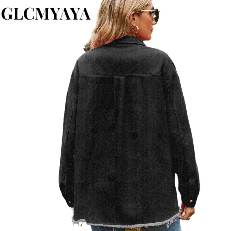 GLCMYAYA 2023 Nova traper jakna s grubim rubovima Elegantne ženske jakne jednobojnog jesenskog temperamenta Ležerne modne ženske traper majice na revere