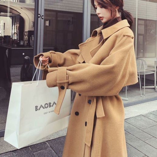 Jesen i zima Novi dvostrani vuneni kaput za žene Visoko modni uski vuneni kaput s Hepburn stilom za drugu sezonu