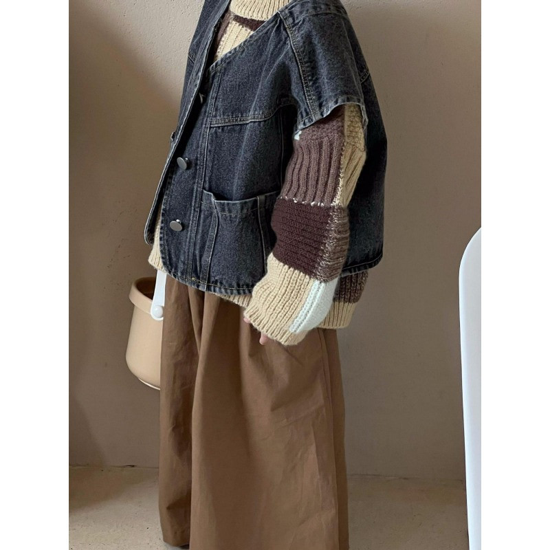Vestă de blugi pentru copii 2023, primăvară, toamnă, nou stil coreean, vestă la modă, pentru băieți și fete, retro, fără mâneci, ocazională.