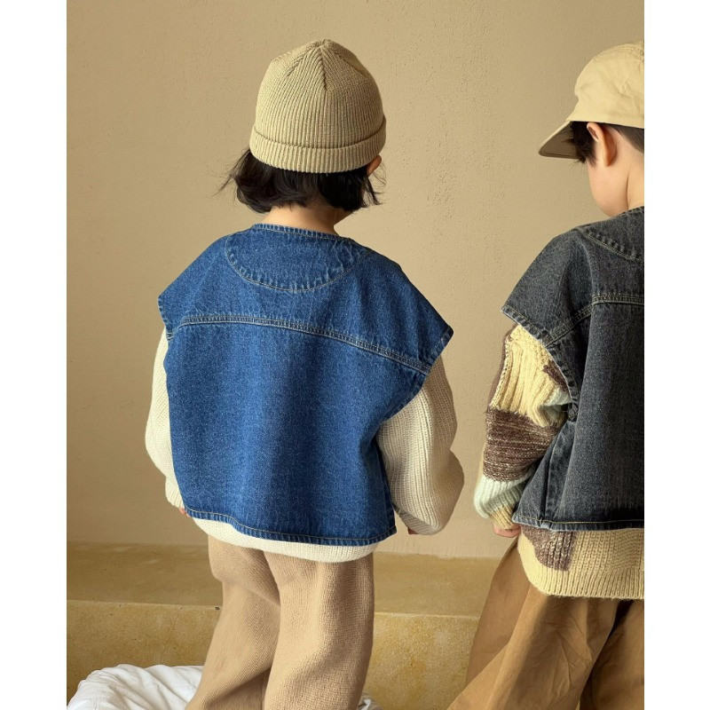 Vestă de blugi pentru copii 2023, primăvară, toamnă, nou stil coreean, vestă la modă, pentru băieți și fete, retro, fără mâneci, ocazională.