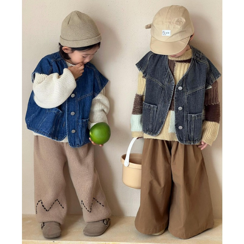 Vestă de blugi pentru copii 2023, primăvară, toamnă, nou stil coreean, vestă la modă, pentru băieți și fete, retro, fără mâneci, ocazională.