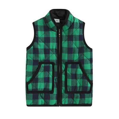 3-9 ani pentru copii, toamnă, iarnă, vestă, vestă, fără mâneci, guler vertical, vestă în carouri, cu 2 buzunare, îmbrăcăminte caldă din bumbac matlasat.
