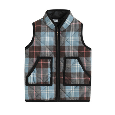 3-9 ani pentru copii, toamnă, iarnă, vestă, vestă, fără mâneci, guler vertical, vestă în carouri, cu 2 buzunare, îmbrăcăminte caldă din bumbac matlasat.