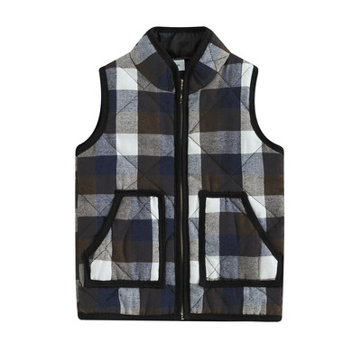 3-9 ani pentru copii, toamnă, iarnă, vestă, vestă, fără mâneci, guler vertical, vestă în carouri, cu 2 buzunare, îmbrăcăminte caldă din bumbac matlasat.