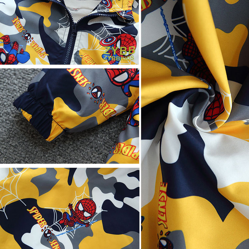 Kamuflažne Spirderman dječje jakne za dječake Proljetna i jesenska odjeća Modna gornja odjeća 2-12 godina Vjetrovke Jakne s kapuljačom za bebe