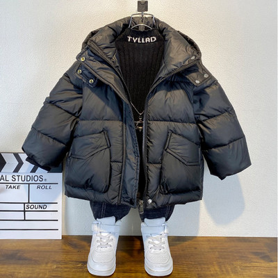 Zimska jakna za dječake u 3 boje 2023, nova jednobojna jednobojna gornja odjeća s kapuljačom od 3 do 12 godina, podebljana zaštita od hladnoće