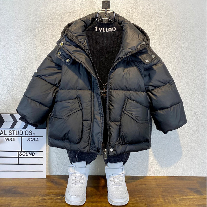 Zimska jakna za dječake u 3 boje 2023, nova jednobojna jednobojna gornja odjeća s kapuljačom od 3 do 12 godina, podebljana zaštita od hladnoće