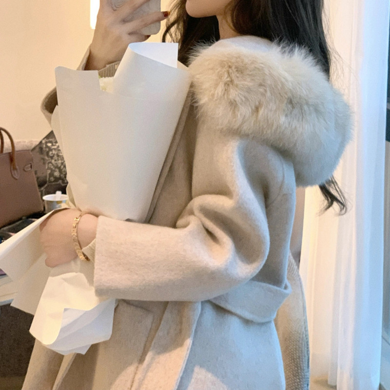 Jauns Oversize Sieviešu Virsdrēbes 2023 Lapsas matu imitācija Mētelis Ziemas jaka Sieviešu Lapsas Kažokādas Apkakles Aproces Kapuce Kašmira Vilna Vilna