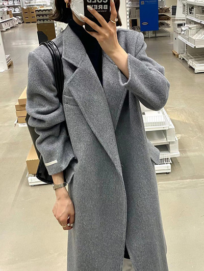 RUN XIANG CHENG priekiniai pečių dvipusis vilnonis moteriškas paltas, vidutinio ilgio 2023 m. Naujas dvipusis vilnonis paltas moterims Nemokamas pristatymas