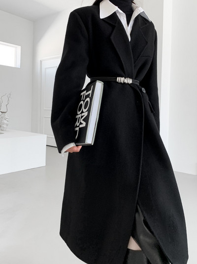 RUN XIANG CHENG priekiniai pečių dvipusis vilnonis moteriškas paltas, vidutinio ilgio 2023 m. Naujas dvipusis vilnonis paltas moterims Nemokamas pristatymas