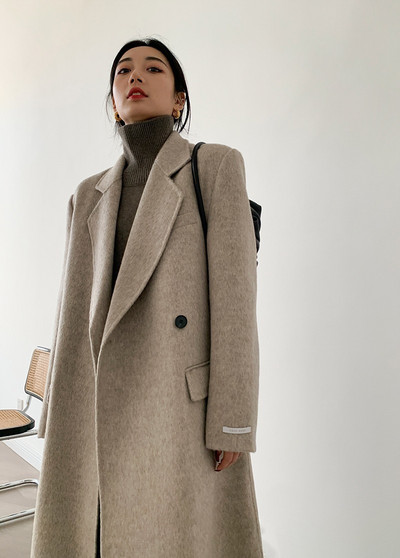 RUN XIANG CHENG priekiniai pečių dvipusis vilnonis moteriškas paltas, vidutinio ilgio 2023 m. Naujas dvipusis vilnonis paltas moterims Nemokamas pristatymas